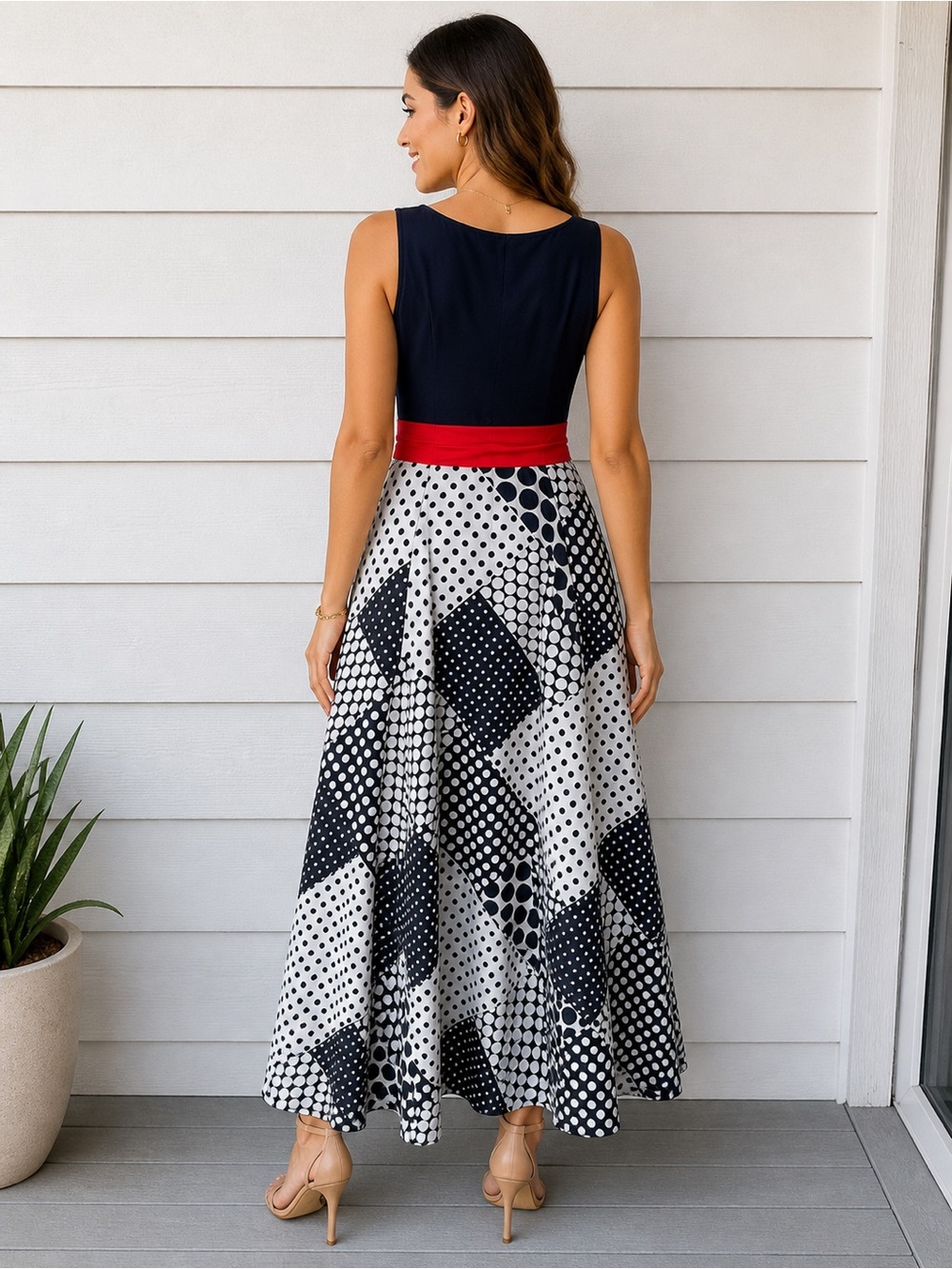 Enfocus Studio Navy Dress with Polka Dot Lining - Picture 2 of 3